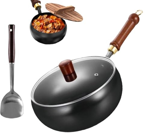 2025 Unbeschichtete Eisenpfanne,Japanische handgeschmiedeter Antihaftpfanne,Anti-Verbrennungs-Kochpfanne mit langanhaltender Eisenverarbeitung, Gas/Induktionsherde(24cm)