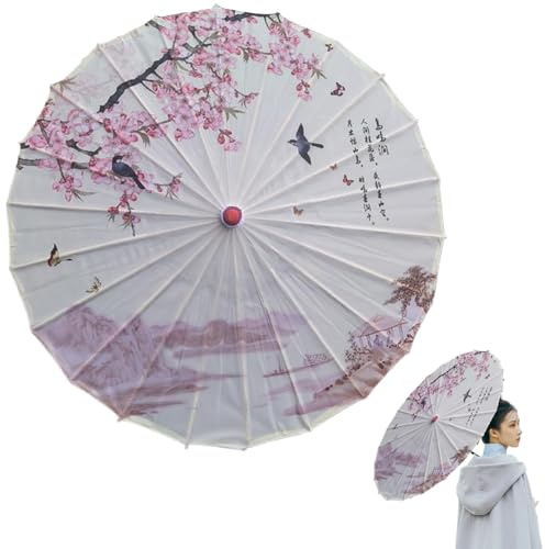 Meyrwoy Parasol, Chinese Style Classical Parasol Umbrella, Rainproof Multi-Color Paper and Bamboo Painted Chinese Oiled Paper Umbrella for Cosplay, Photo Shoots, Stage Shows, Stick Umbrellas