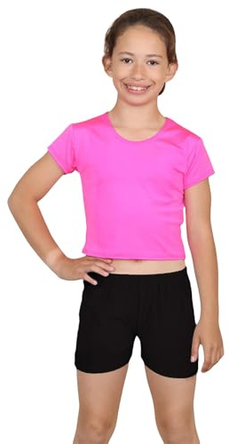 Crazy Chick® Girls Neon Stretch Hot Pants Shorts Dance Gym Tutu Shorts Age: 5-12 yrs, (Cotton - Black - 11-12 Years)