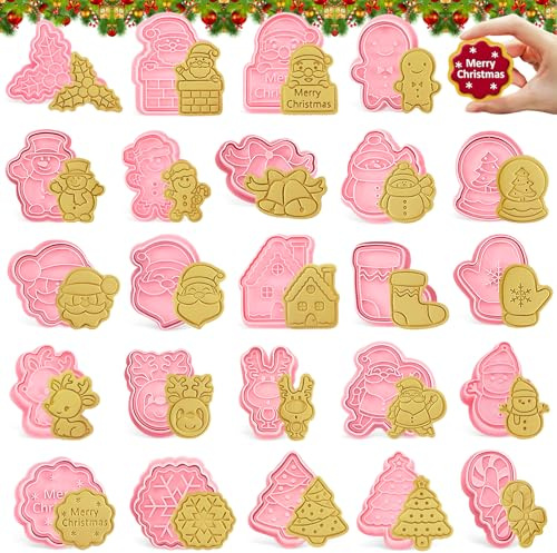 24 PCS Keksausstecher Weihnachten: BPA-frei - 3D-Motive Plätzchen Aussteche | Antihaftend - Wie Schneeflocken, Rentiere und Weihnachtskugeln - für Tortendeko Kekse Backen