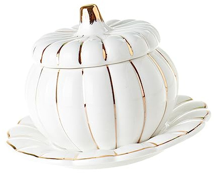 LIFKOME Lot 1 Bol Céramique Citrouille avec Couvercle, Micro-ondes Four | Design Simple et Élégant, Artisanat Fin, Pratique au Quotidien pour Servir Soupe Riz
