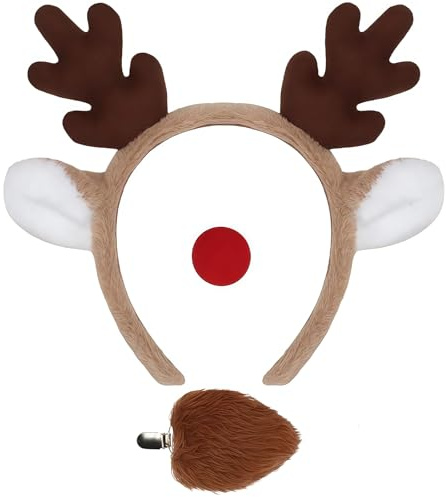 Yamobi 3 Stück Weihnachts Reindeer Antlers Headband mit roter Nase, süße Rentier Ohren Kopfband, Rentier Kopfband,Weihnachts Kostüm Accessoires für Cosplay