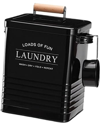 Milageto Contenitore per detersivo in polvere, contenitore per alimenti per animali domestici, 18x15x23 cm, grande, in grani, 6 l, design rustico, arredamento, Nero
