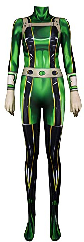 Qixiaan MHA - Costume da donna Asui Tsuyu, tuta da combattimento, tuta attillata, set completo, per Halloween e feste in maschera