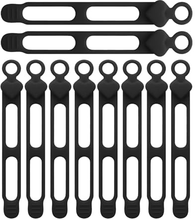 Sucritude Cable Ties | 10 Unidades Tiras de Silicona para Organizar Cables y Cordones - Organizador Elástico para Gestión de Almacenamiento,Para Escritorio Coche Almacenamiento Carga Gestión Exterior