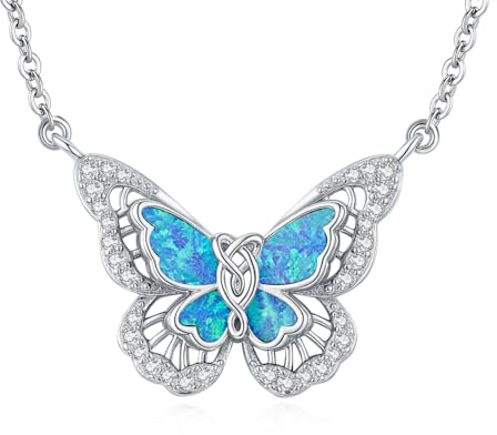 REDSUN 925 Sterling Silber Schmetterling Kette Blaue Opal Anhänger Schmetterling Keltisches Blau Opal Schmuck für Damen Mama Mutter Frauen Mädchen Ehefrau Freundin Tochter Weihnachten