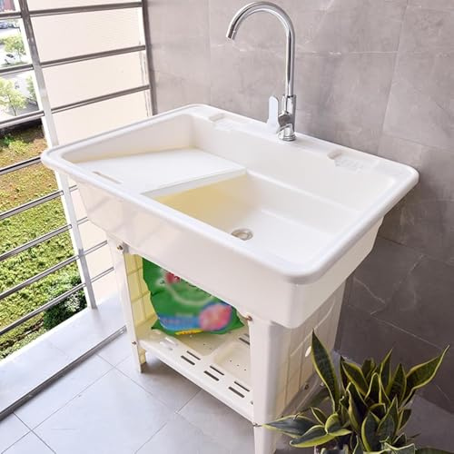 Évier d'extérieur en plastique avec robinet et planche à laver – Station de lavage utilitaire portable pour camping, jardin, garage