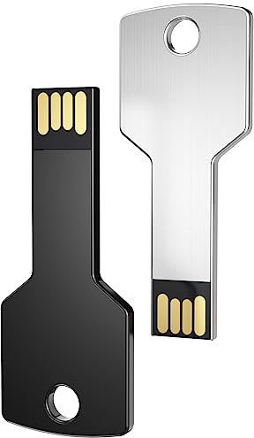 Uflatek 32GB USB Stick Schlüsselform Speicherstick USB 2.0 Flash Drive 2 Stück Schwarz Silber Metall Flash Laufwerk Wasserdicht Memory Stick Schlüssel Datenspeicher Geschenk für Geschenk