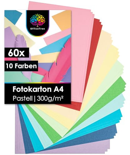 OfficeTree 50x Tonkarton Pastell A4 300g - Tonpapier Pastellfarben - 10 Farben - Tonpapier A4 - Fotokarton zum Basteln und Gestalten - Bastelpapier Pastellfarben - Pastell papier