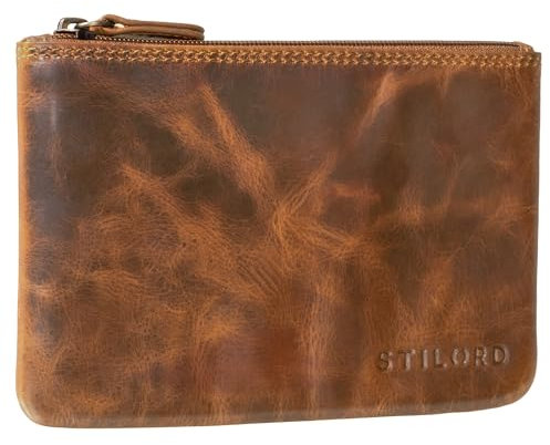 STILORD 'Barry' Vintage Ledermäppchen für Stifte Kosmetik Geld Brille Schlüssel Pass ideal als Stifteetui Federmappe Schminktasche Täschchen aus Leder, Farbe:Kara - Cognac