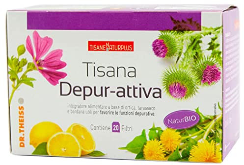 Dr. Theiss Depur-Attiva - Integratore Alimentare Tisana 20 Filtri - a Base di Ortica, Tarassaco e Bardana per Pancia Piatta, Gonfiore Addominale con Limone e Malva