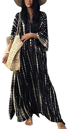 L-Peach Bohemian Kaftan Ampia camicia da notte lunga da donna Abito da spiaggia Copricostume Vestaglia Sarong Pareo