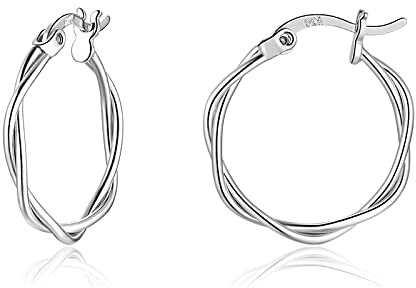 wynn's Silver Hoop Earrings for Women, Small Sleeper Silver Hoops Earrings, Hypoallergenic 925 Sterling Silver Twist Hoop Earrings for Women Girls, 13mm silver hoop earrings