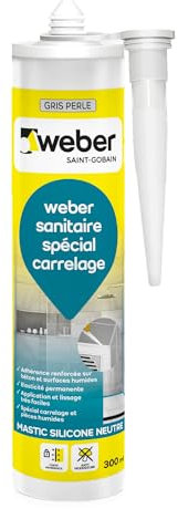 Weber Mastic silicone résistant aux moisissures, gris perle, 300 ml, spécial sanitaire, WEBERSEAL SANITARY