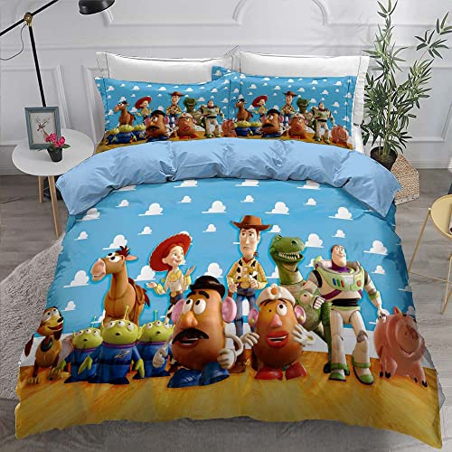 Ste-X 3 Pieces Super Soft Duvet Cover with Zipper Toy Story, 100 Percent Microfiber Bedding Sets Duvet Cover with 2 Pillowcases 80x80cm (200x200cm(Double),Style 01)
