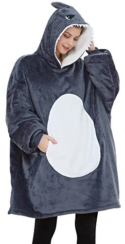 dressfan Unisex djur haj huvtröja halloween cosplay kostym sweatshirt huva super varm och mysig med gigantisk ficka, en storlek passar alla grå, grå, en storlek, Grå, one size