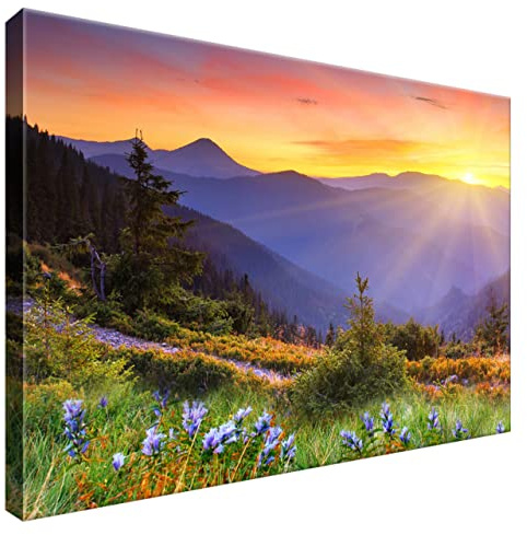 Estika Leinwand bilder - Berge, Landschaft, Sonnenuntergang - 60x40 cm, 1 teilige kunstdruck - Wandbilder wohnzimmer, schlafzimmer, Moderne wanddeko, Bild auf leinwand - Natur bilder - 1868A_1E