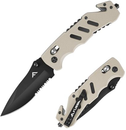 FLISSA Couteau Pliant de Poche en Acier Inoxydable, Couteau Multifonction avec Brise-vitre et Coupe-Corde pour Chasse, Camping, Randonnée, Alpinisme, Voyage, Utilisation Quotidienne