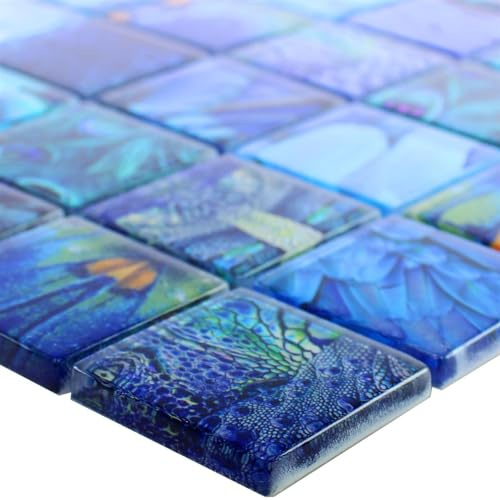 Glas Mosaik Fliesen Matte Blau Badezimmer Küchen Spiegel Bad Dusche Wand Peafowl