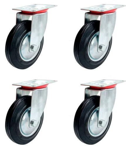 Acan Tradineur - Pack de 4 ruedas giratorias para muebles, hierro y goma, incluyen placa de montaje, rueda de transporte para cargas pesadas, industrial, peso máx. 150 kg, Ø 160 mm