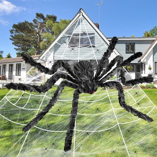 Cosmeti Halloween Deko, 196 Hängende Dreieckige Mega Web, 59 Nylon Rotäugige Große Spinne, 20 Mini Spinne Dreieck Mit Stretch Spinnweben Für Horror-Thema Dekorati, Halloween Deko Outdoor