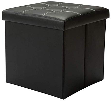 Fußhocker, Aufbewahrungshocker Falten Praktische Leder Fußhocker Gepolstert Bequeme Ottomane Fußstütze Klappwürfel Einzelsitz/Schwarz/38 * 38 * 38Cm