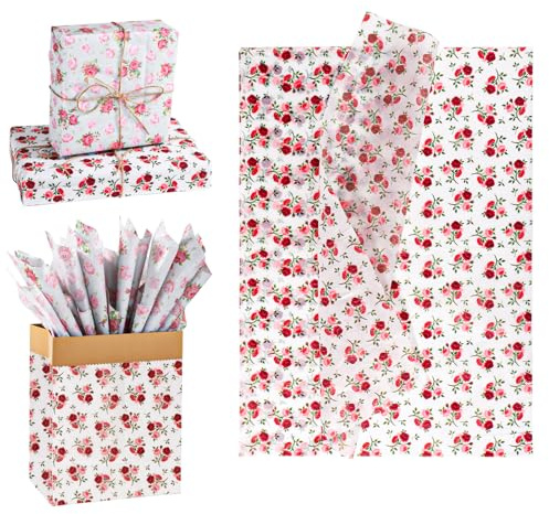 30 Ark Rosasilkespapper, 50x35cm Blommigt Tryckt Silkespapper Presentförpackning Ros Tryckt Omslagspapper för Födelsedagsbröllop Festkonst Gör-Det-Själv-Hantverkstillbehör