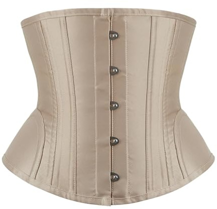GMDNS Korsagen & Bustiers Für Damen Frauen Satin Korsett Taille Training Brokat Training 24 Stahl Knochen Taille Training Korsetts Bustier Top Schlankend M Beige