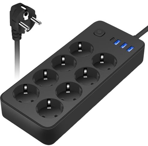 SPORWAY 8-Fach Steckdosenleiste, 12-in-1 Tischsteckdose mit Schalter, Steckdose Erweiterungen 8 Steckdose mit 3 USB & 1 USB C Ports, Steckdosenadapter Verteilersteckdose, 1,8 M Kabel