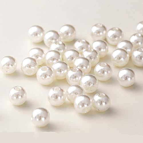 HERZONE circa 800 pezzi perline color avorio per il fai da te, perline rotonde da 8 mm sciolte per la creazione di gioielli, artigianato, decorazione (crema bianco-8mm)