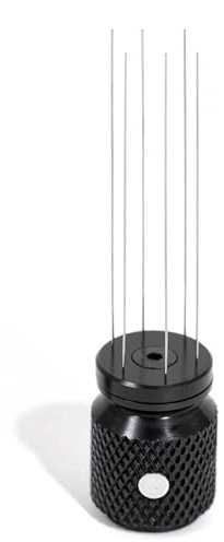 NEOUZA Kaffe WDT tillbehör för distributionsverktyg, aluminiumhandtag, inbyggd magnetdesign, 0,4 mm 6 rostfria nålar (svart magnet)