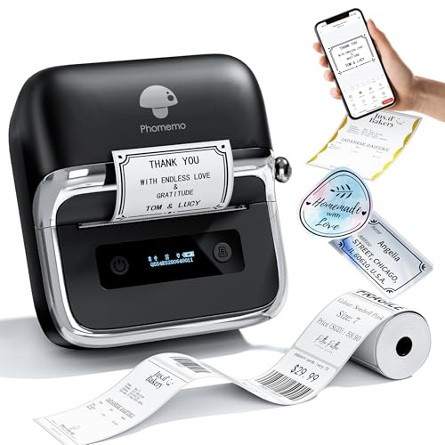 Phomemo M250 Etikettendrucker, 3 Zoll Bluetooth Etikettiergerät Thermo Barcode Drucker für Einzelhandel, Büro, Label Printer Kompatibel mit Telefonen & PC, Druckgröße 20-75 mm Schwarz