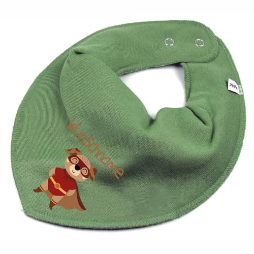 Elefantasie Personalisiertes HALSTUCH für Baby oder Kind aus Baumwolle in Einheitsgröße mit Motiv Superheld Hund und Wunschname bedruckt