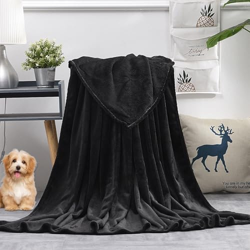 GAIFNAG Flanelldecke Flauschig, Decke 100 x 200 cm 230 G/M² Flanell Extra Weich, Waschbar Couchdecke Sofa Überwurfdecke für Bett Sofa Schlafzimmer Büro Home, Schwarz