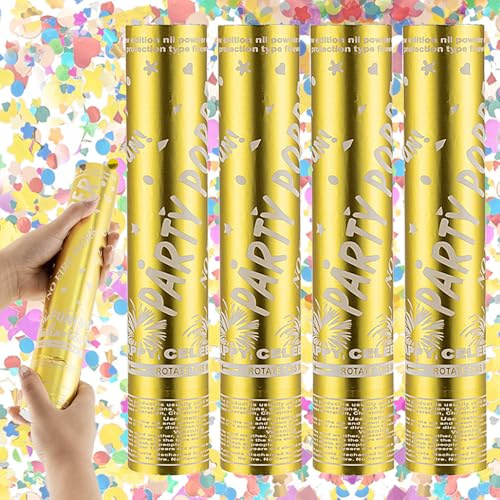 Mineup 4 Pcs Gold Confetti Cannons, 30cm Biodegradable, Easy & Safe to Use, Large Confetti Cannons, Gold Foil Confetti for Weddings, Parties, Baby Showers, Christmas, Birthday Parties