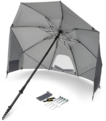 Sport-Brella Fieldedge (Gray) UPF 50+ Sun Protection Umbrella, 6-Foot Bi-Fold Canopy with Patented Side Panels, Premium Auger Bit and Carry Bag for Outdoor Shade on Beach, Grass, or Sidelines