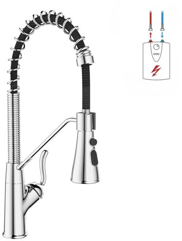 ZYNUHMO Rubinetto da cucina a bassa pressione, girevole a 360°, rubinetto con 3 connessioni per caldaia, miscelatore da cucina con 2 modalità, rame, cromato