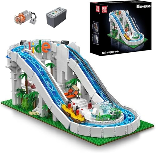 Mould King 11021 Water Slide Water Park Model Building Blocks Kit, 2088+ PCS MOC Creative Electric Amusement Park Slide Building Blocks Toys for Kids 14+/Adults