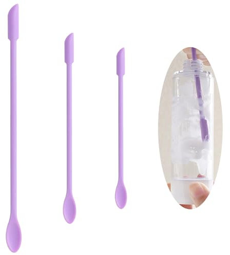 3PCS Mini Silicone Spatula Set - Jar Scrapers with Long Handles - Small Spoon Stirrer Tools - Narrow Bottle Applicators for Lotion Cream DIY (Purple 10.5cm 15cm 23.5cm)