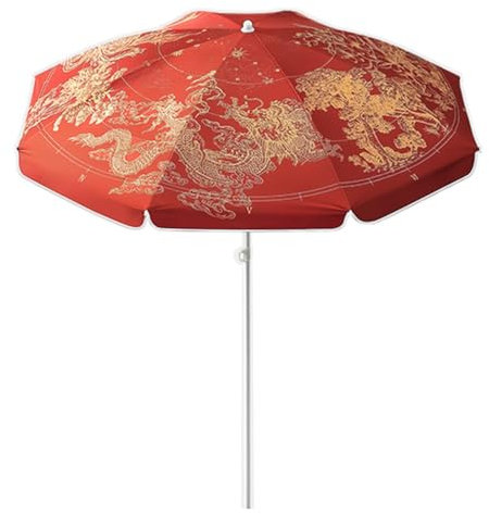 QSPNVFB Grande Sombrilla De Jardín avec Décoration Dragon Phénix, Parasol De Plage Vintage Rond, Parasol Portable Patio Cour Marché Table Parasol(Red)