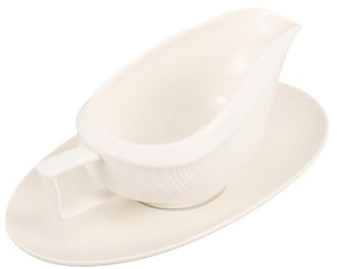 VICASKY Ceramic Gravy Boat Milk Jug Juice Dispenser Saucer Handle for Milk Creamer Sauce Server in Kitchen Bar Cafe
