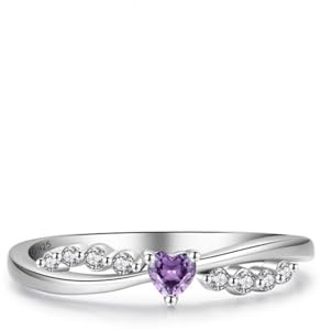 Bijoux Bague Femme Bague Femme Pierre Violette Argent Sterling 925 1.8mm Zircone Cubique Arc en Croix en Forme de Cœur Taille pour Dames