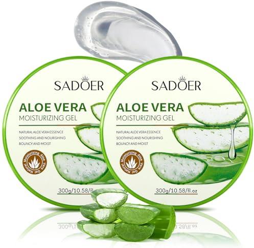2x300ml Organic Aloe Vera Gel,Natural Moisturising Cream for Sunburn Repair, Dry Skin, Sensitive Skin - for Face and Body，Aloe Vera Moisturiser After Sun