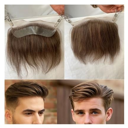 Tupé de aspecto natural para hombres Peluquín invisible de encaje HD for hombre, 4 x 18 cm, parte delantera de encaje y parte trasera de PU, n.° 4, color marrón for cabello con recesiones Cobertura in