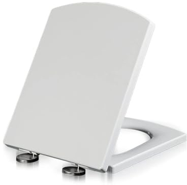 Giural WC Sitz Eckig, Toilettendeckel Mit Absenkautomatik, Klodeckel Klobrille Mit Top Fix-Scharnieren, WC Deckel, Quick-Release-Funktion, Für Badezimmer, Rechteckig, Weiß,03a