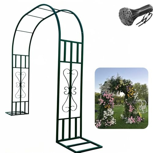 Treillis de jardin en métal robuste de 2,3 m/2,7 m pour plantes grimpantes, roses et vignes, pergola robuste avec base pour mariages et décoration de vacances (noir, 340 x 267 cm)