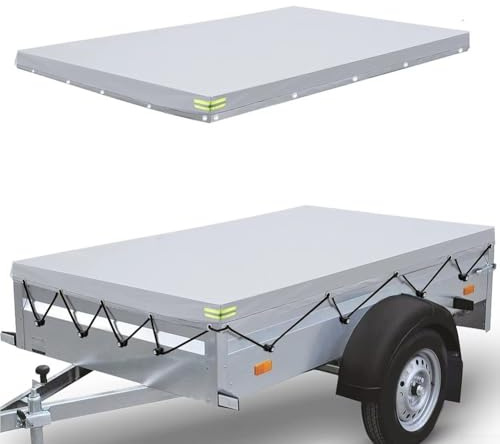 Anhängerabdeckung – robuste wasserdichte Plane, Schutzhülle für Anhänger, wetterfestes Planenmaterial, UV-beständig für Transport-, Fracht- und Flachbettanhänger(211 x 116 x 8 cm)