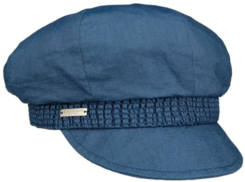 Seeberger Uni Chambray Ballonmütze Schirmmütze Schildmütze Newsboy Cap Damen - mit Schirm Frühling-Sommer Frühjahr Sommer - One Size dunkelblau