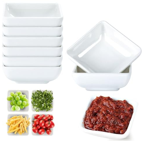 6 Pieces Dipping Bowls Set,White Square Soy Sauce Bowls,7.3cm Mini Side Seasoning Dish for Sushi Snacks,Dishwasher Safe Small Serving Dish,Charcuterie Dishes,Dip Bowl for Tapas,Dining and Party