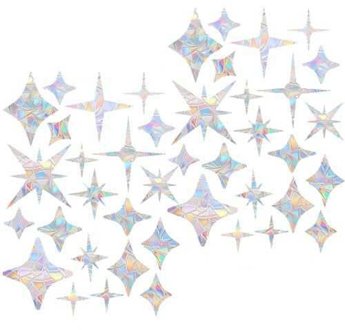 42 PCS Star-Shaped Window Stickers Anti-Collision Bird Protection Decals Non-Adhesive Rainbow Window Clings to Prevent Bird Collisions